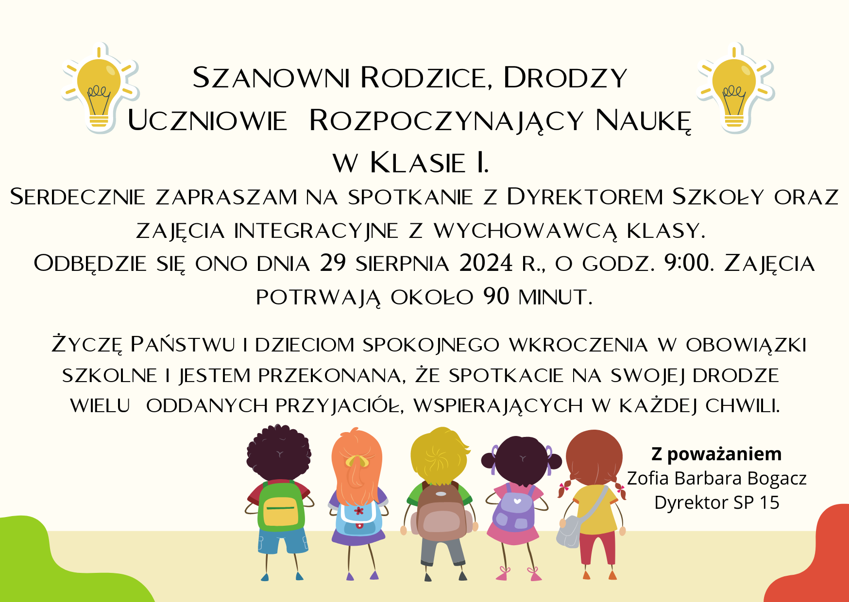 Informacja o spotkaniu integracyjnym dla uczniów klas I