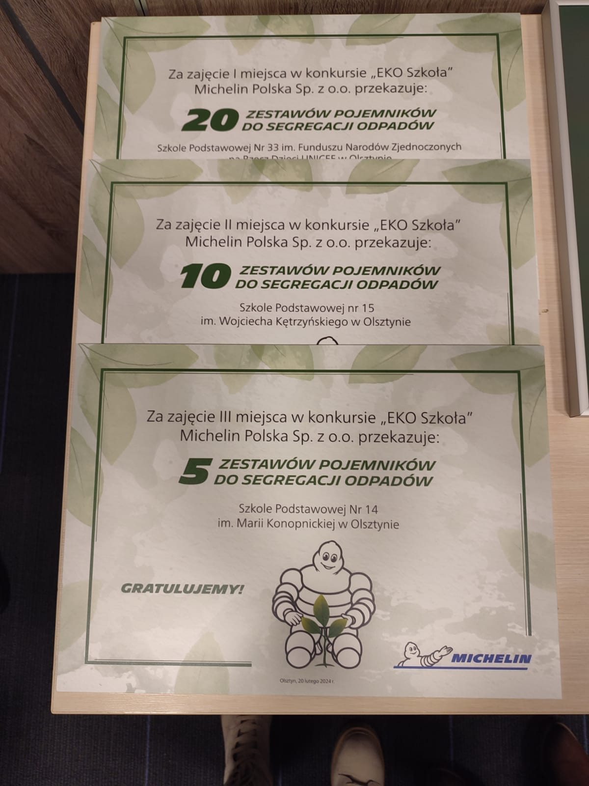 dyplom dla sp15 w olsztynie za uzyskanie 2 miejsca w konkursie eko szkoła